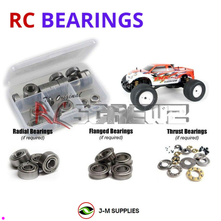 Representative image of an RCScrewZ metal-shielded bearing kit for Tamiya TNX 5.2R 1/8 Nitro 4WD Monster Truck (43530); exact bearing sizes and quantities vary by RC model.
