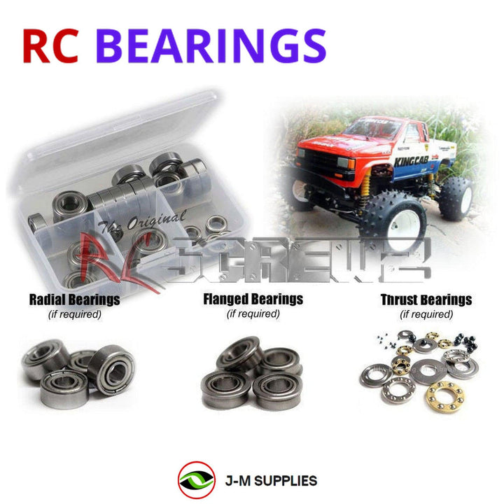 Representative image of an RCScrewZ metal-shielded bearing kit for Tamiya Nissan King Cab 1/10 Electric 2WD Truck (58081); exact bearing sizes and quantities vary by RC model.