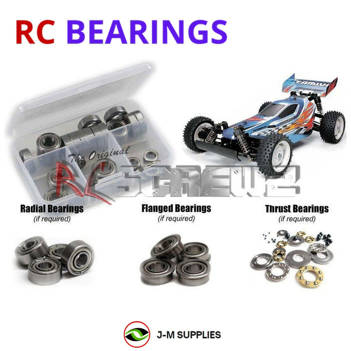 Representative image of an RCScrewZ metal-shielded bearing kit for Tamiya Rising Storm DF-02 1/10 Electric 4WD Buggy (58334); exact bearing sizes and quantities vary by RC model.