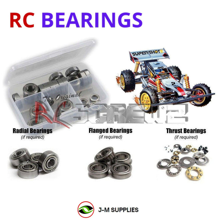 Representative image of an RCScrewZ metal-shielded bearing kit for Tamiya Super Shot 1/10 Electric 4WD Off-Road Racing Buggy (58054); exact bearing sizes and quantities vary by RC model.