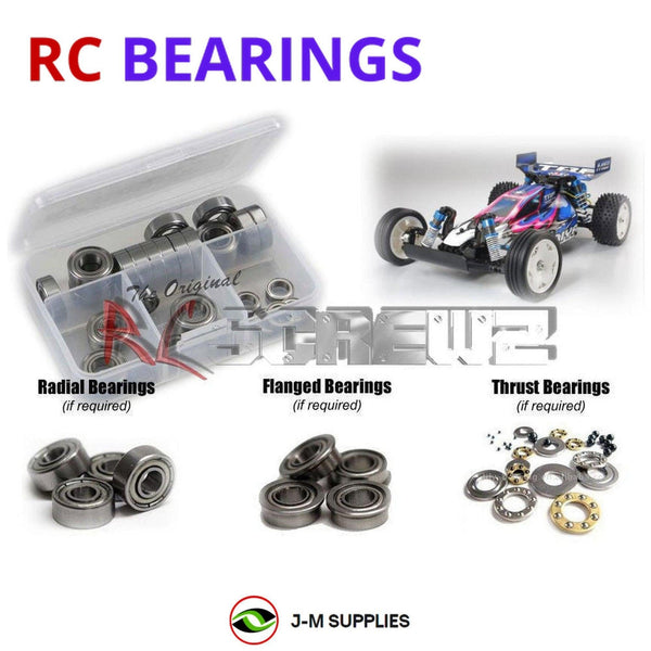 Representative image of an RCScrewZ metal-shielded bearing kit for Tamiya DT-02 MS 1/10 Electric 2WD Buggy (49475); exact bearing sizes and quantities vary by RC model.