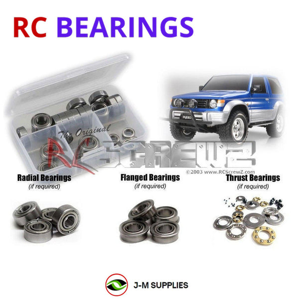 Representative image of an RCScrewZ metal-shielded bearing kit for Tamiya Mitsubishi Pajero Rally CC-01 1/10 4WD SUV (58602); exact bearing sizes and quantities vary by RC model.