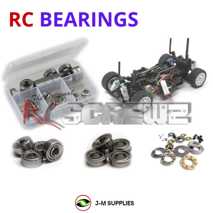 Representative image of an RCScrewZ metal-shielded bearing kit for Tamiya M-05 Pro M-Chassis 1/10 Electric FWD Car (58443); exact bearing sizes and quantities vary by RC model.