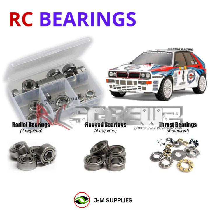Representative image of an RCScrewZ metal-shielded bearing kit for Tamiya DF-03Ra 1/10 Electric 4WD Rally Car (47552); exact bearing sizes and quantities vary by RC model.