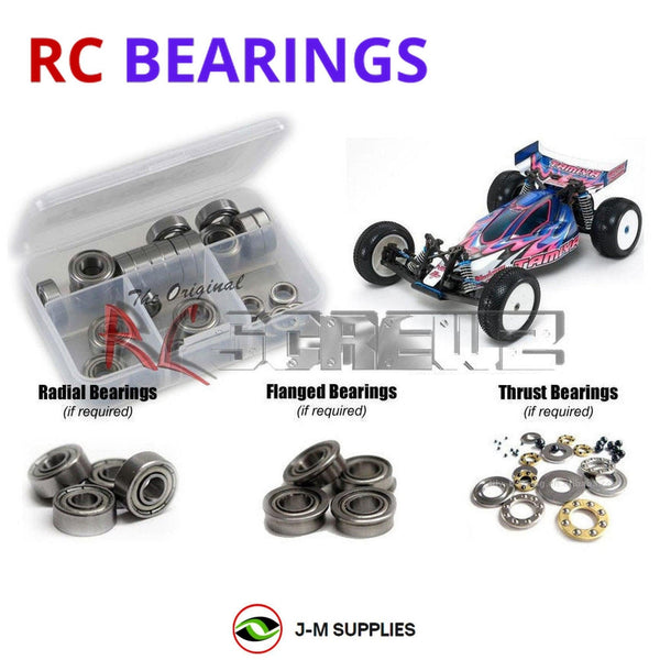 Representative image of an RCScrewZ metal-shielded bearing kit for Tamiya TRF201 1/10 Electric 2WD Buggy (42167); exact bearing sizes and quantities vary by RC model.