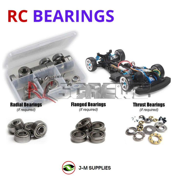 Representative image of an RCScrewZ metal-shielded bearing kit for Tamiya FF-03R 1/10 Electric FWD Touring Car (84288); exact bearing sizes and quantities vary by RC model.
