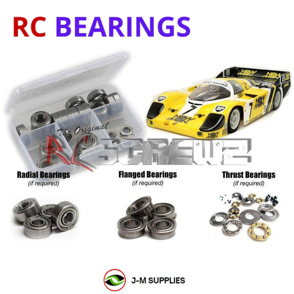 Representative image of an RCScrewZ metal-shielded bearing kit for Tamiya RM-01 Group C 1/12 Electric 2WD Race Car (58509); exact bearing sizes and quantities vary by RC model.