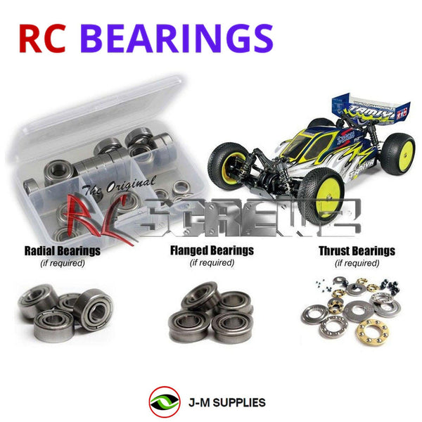 Representative image of an RCScrewZ metal-shielded bearing kit for Tamiya DB02 Leonis 1/10 Electric 4WD Buggy (58507); exact bearing sizes and quantities vary by RC model.