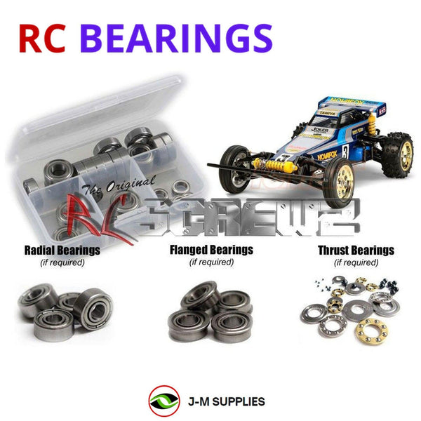 Representative image of an RCScrewZ metal-shielded bearing kit for Tamiya Novafox 1/10 Electric 2WD Off-Road Buggy (58577); exact bearing sizes and quantities vary by RC model.