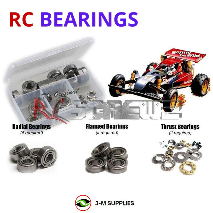Representative image of an RCScrewZ metal-shielded bearing kit for Tamiya Falcon 1/10 Electric 2WD Off-Road Buggy (58056); exact bearing sizes and quantities vary by RC model.