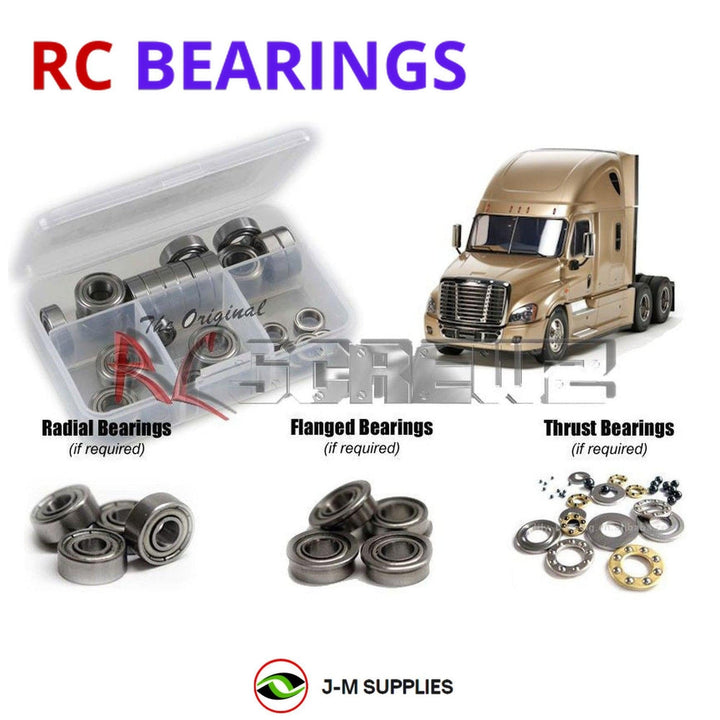 Representative image of an RCScrewZ metal-shielded bearing kit for Tamiya Freightliner Cascadia 1/14 Electric 6x4 Truck (56340); exact bearing sizes and quantities vary by RC model.
