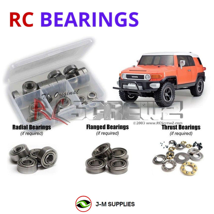 Representative image of an RCScrewZ metal-shielded bearing kit for Tamiya Toyota FJ Cruiser CC-01 1/10 4WD SUV (58588, 58620); exact bearing sizes and quantities vary by RC model.