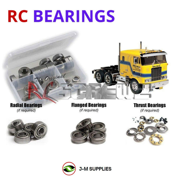 Representative image of an RCScrewZ metal-shielded bearing kit for Tamiya Globe Liner 1/14 Electric 6x4 Semi Truck (56304); exact bearing sizes and quantities vary by RC model.