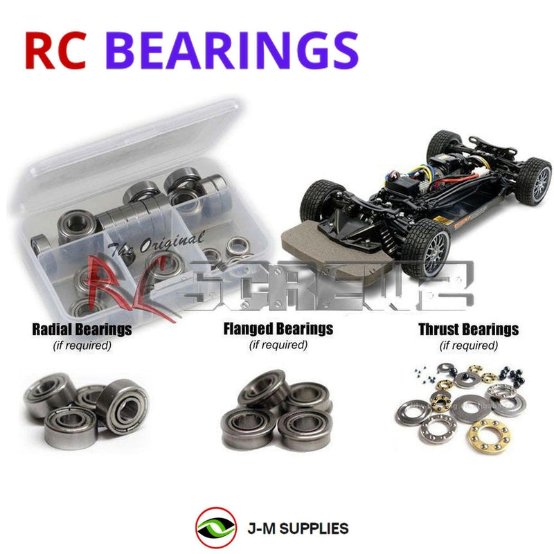 Representative image of an RCScrewZ metal-shielded bearing kit for Tamiya TT-02 1/10 Electric 4WD Touring Car (57984); exact bearing sizes and quantities vary by RC model.