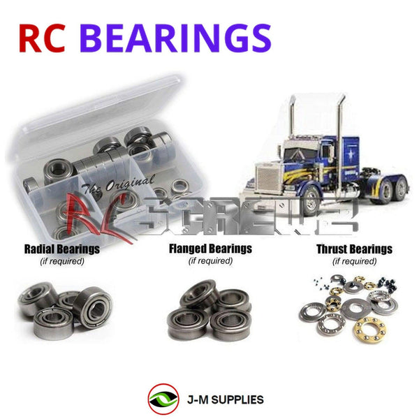 Representative image of an RCScrewZ metal-shielded bearing kit for Tamiya Grand Hauler 1/14 Electric 6x4 Semi Truck (56344, 56343); exact bearing sizes and quantities vary by RC model.
