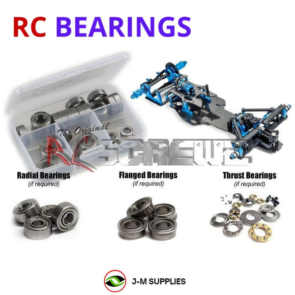 Representative image of an RCScrewZ metal-shielded bearing kit for Tamiya TRF102 1/10 Electric 2WD Formula Racing Car (42289); exact bearing sizes and quantities vary by RC model.