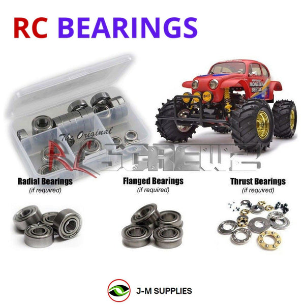 Representative image of an RCScrewZ metal-shielded bearing kit for Tamiya Monster Beetle 2015 1/10 2WD Monster Truck (58618); exact bearing sizes and quantities vary by RC model.