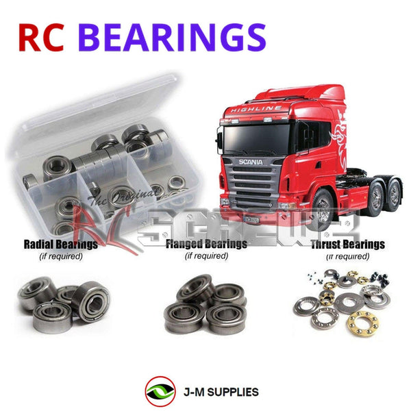 Representative image of an RCScrewZ metal-shielded bearing kit for Tamiya Scania R620 6x4 1/14 Tractor (56323); exact bearing sizes and quantities vary by RC model.