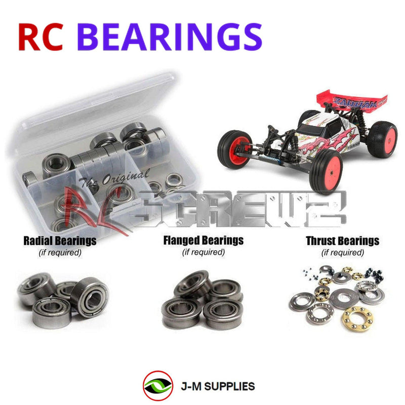 Representative image of an RCScrewZ metal-shielded bearing kit for Tamiya Zahhak DN-01 1/10 Electric 2WD Buggy (58477); exact bearing sizes and quantities vary by RC model.