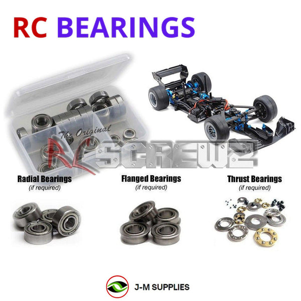 Representative image of an RCScrewZ metal-shielded bearing kit for Tamiya TRF103 1/10 Electric 2WD Formula Car (42318); exact bearing sizes and quantities vary by RC model.