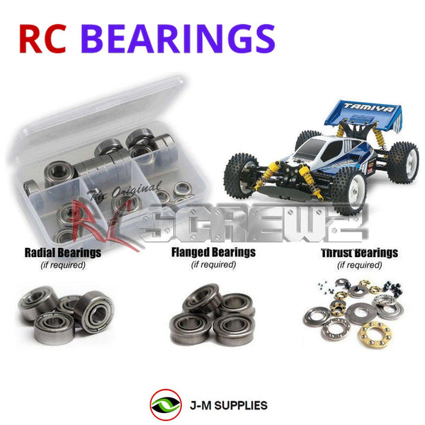 Representative image of an RCScrewZ metal-shielded bearing kit for Tamiya TT-02B 1/10 Electric 4WD Buggy (57987); exact bearing sizes and quantities vary by RC model.