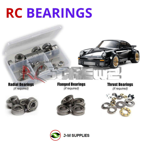 Representative image of an RCScrewZ metal-shielded bearing kit for Tamiya Porsche 934 Black TA02SW 1/10 Electric 4WD (47362); exact bearing sizes and quantities vary by RC model.
