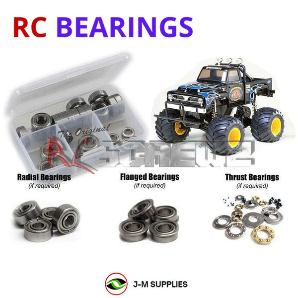 Representative image of an RCScrewZ metal-shielded bearing kit for Tamiya Midnight Pumpkin 1/12 Electric 2WD Truck (58070); exact bearing sizes and quantities vary by RC model.