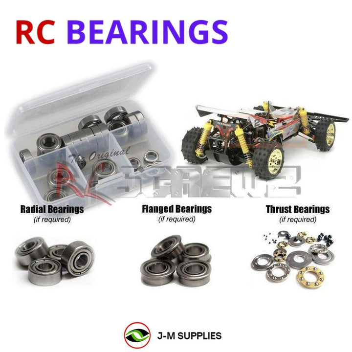 Representative image of an RCScrewZ metal-shielded bearing kit for Tamiya Super Hotshot 1/10 Electric 4WD Buggy (58517); exact bearing sizes and quantities vary by RC model.