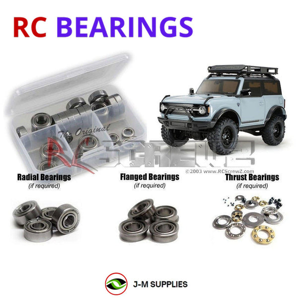 Representative image of an RCScrewZ metal-shielded bearing kit for Tamiya Ford Bronco CC-02 1/10 Electric 4WD SUV (58705); exact bearing sizes and quantities vary by RC model.