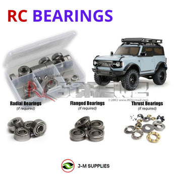 Representative image of an RCScrewZ metal-shielded bearing kit for Tamiya Ford Bronco CC-02 1/10 Electric 4WD SUV (58705); exact bearing sizes and quantities vary by RC model.