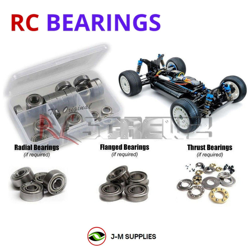 Representative image of an RCScrewZ metal-shielded bearing kit for Tamiya TT-02BR 1/10 Electric 4WD Buggy Chassis (58717); exact bearing sizes and quantities vary by RC model.