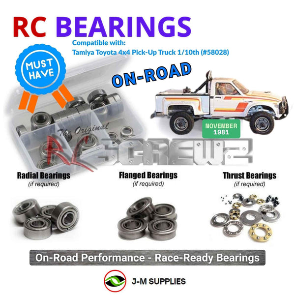 Representative image of an RCScrewZ metal-shielded bearing kit for Tamiya Toyota 4x4 Pick Up 1/10 Electric 4WD (58028); exact bearing sizes and quantities vary by RC model.