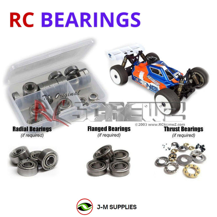 Representative image of an RCScrewZ metal-shielded bearing kit for Tekno NB48.4 1/8 Nitro 4WD Buggy (TKR8300); exact bearing sizes and quantities vary by RC model.