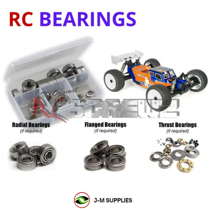 Representative image of an RCScrewZ metal-shielded bearing kit for Tekno ET48 2.0 1/8 Electric 4WD Truggy (TKR9600); exact bearing sizes and quantities vary by RC model.