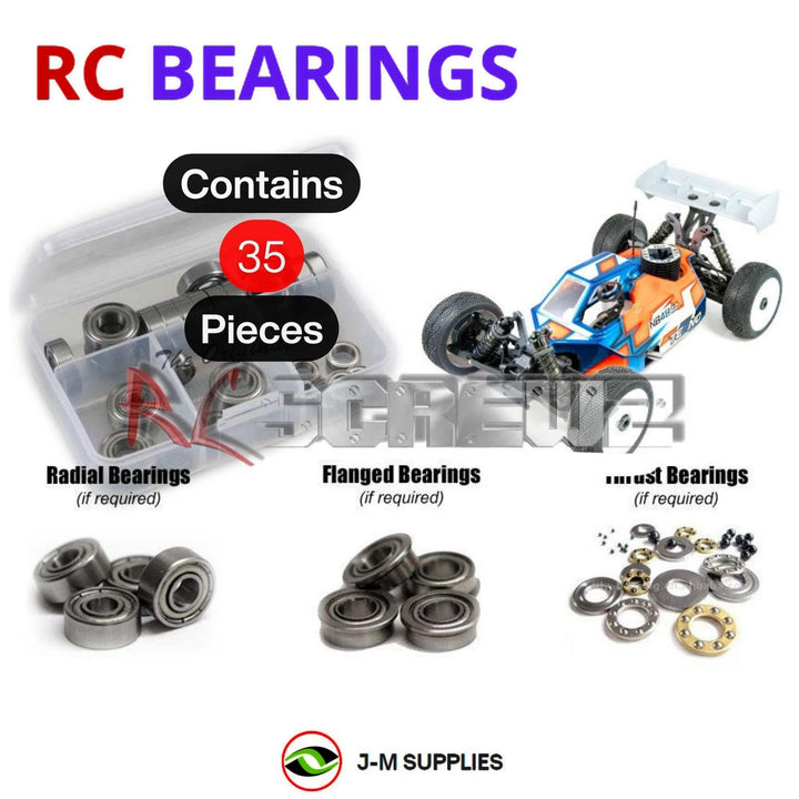 Representative image of an RCScrewZ metal-shielded bearing kit for Tekno NB48 2.2 1/8 Nitro 4WD Buggy (TKR9305); exact bearing sizes and quantities vary by RC model.