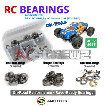 Representative image of an RCScrewZ metal-shielded bearing kit for Tekno MT48 2.0 1/8 Electric 4WD MT (TKR9603); exact bearing sizes and quantities vary by RC model.