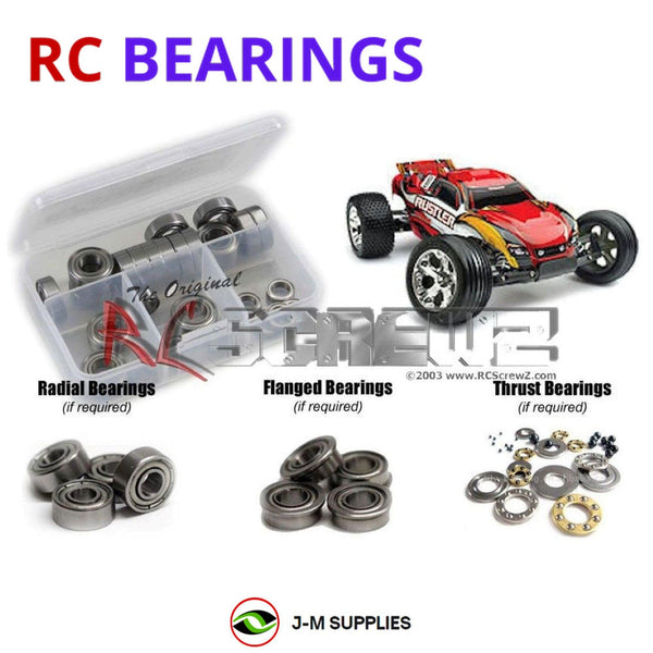 Representative image of an RCScrewZ metal-shielded bearing kit for Traxxas Rustler 1/10 Electric 2WD Stadium Truck; exact bearing sizes and quantities vary by RC model.