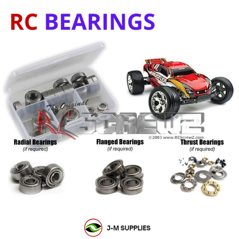 Representative image of an RCScrewZ metal-shielded bearing kit for Traxxas Rustler 1/10 Electric 2WD Stadium Truck; exact bearing sizes and quantities vary by RC model.