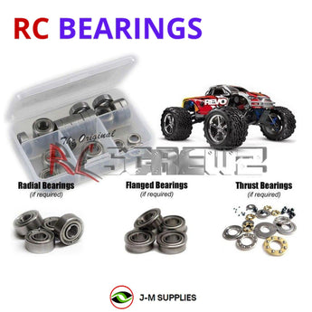 Representative image of an RCScrewZ metal-shielded bearing kit for Traxxas Revo 2.5 RTR 1/10 Nitro 4WD MT (5310); exact bearing sizes and quantities vary by RC model.