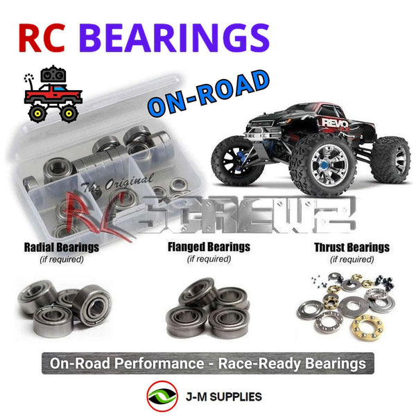 Representative image of an RCScrewZ metal-shielded bearing kit for Traxxas Revo 3.3 1/10 Nitro 4WD MT (53097, 53097-3); exact bearing sizes and quantities vary by RC model.