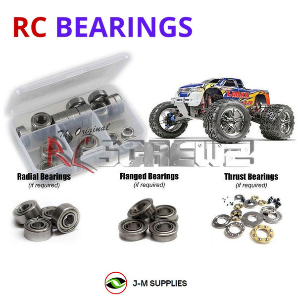 Representative image of an RCScrewZ metal-shielded bearing kit for Traxxas T-Maxx 3.3 1/10 Nitro 4WD MT (4907); exact bearing sizes and quantities vary by RC model.