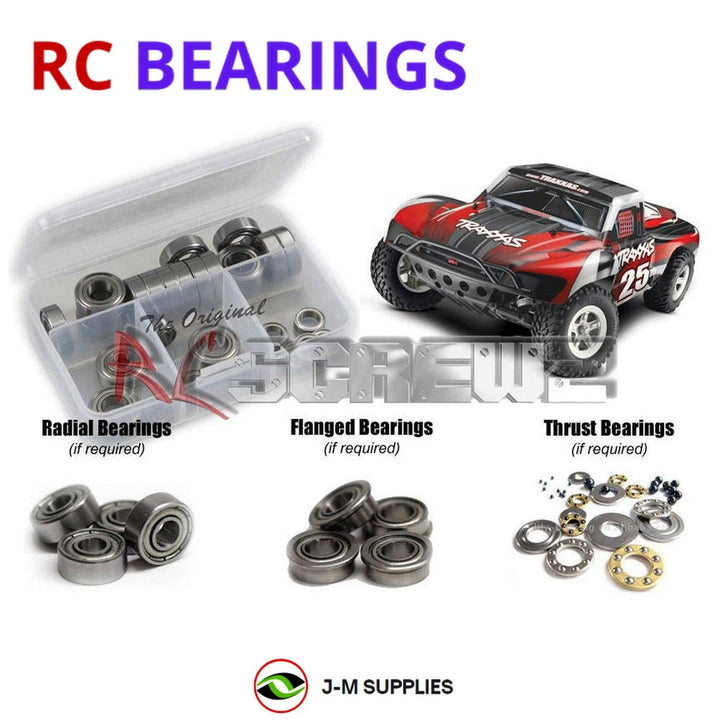 Representative image of an RCScrewZ metal-shielded bearing kit for Traxxas Slash 2WD 1/10 Electric SCT (58024, 58034); exact bearing sizes and quantities vary by RC model.