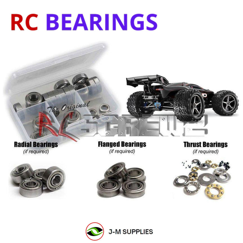 Representative image of an RCScrewZ metal-shielded bearing kit for Traxxas E-Revo 1/10 Electric 4WD MT (5603, 56085, 56087); exact bearing sizes and quantities vary by RC model.