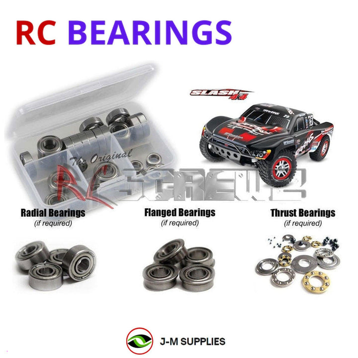 Representative image of an RCScrewZ metal-shielded bearing kit for Traxxas Slash 4X4 1/10 Electric 4WD SCT (68086); exact bearing sizes and quantities vary by RC model.