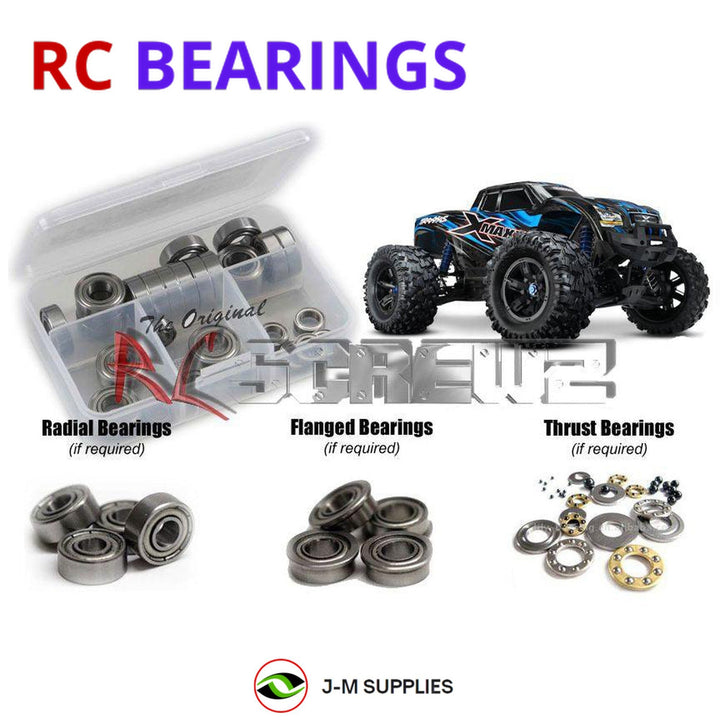 Representative image of an RCScrewZ metal-shielded bearing kit for Traxxas X-Maxx 4X4 TSM 1/5 Electric 4WD MT (77076-4); exact bearing sizes and quantities vary by RC model.