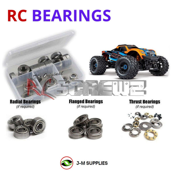 Representative image of an RCScrewZ metal-shielded bearing kit for Traxxas Maxx 4S 1/10 Electric 4WD Monster Truck (89076-4); exact bearing sizes and quantities vary by RC model.