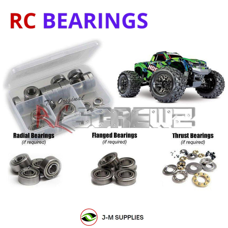 Representative image of an RCScrewZ metal-shielded bearing kit for Traxxas Hoss 4X4 VXL 1/10 Electric 4WD MT (90076-4); exact bearing sizes and quantities vary by RC model.