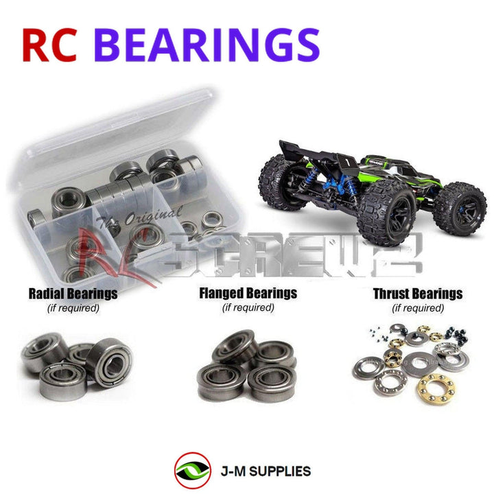 Representative image of an RCScrewZ metal-shielded bearing kit for Traxxas Sledge VXL-6S 1/8 4WD Monster Truck (95076-4); exact bearing sizes and quantities vary by RC model.