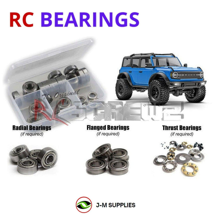 Representative image of an RCScrewZ metal-shielded bearing kit for Traxxas TRX-4M Bronco 1/18 4WD Crawler (97074-1); exact bearing sizes and quantities vary by RC model.