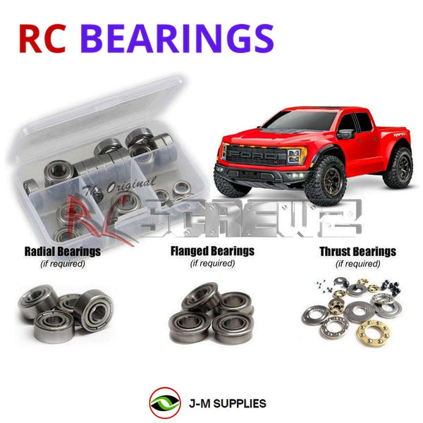 Representative image of an RCScrewZ metal-shielded bearing kit for Traxxas Ford Raptor R 1/10 4WD Truck (101076-4); exact bearing sizes and quantities vary by RC model.